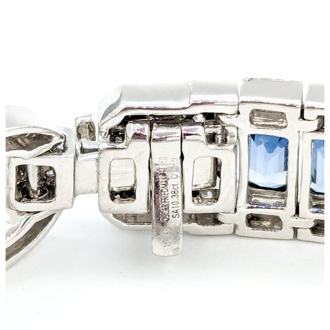 Bracelet Railroad Link Milgrain 1.36ctw Round Diamonds 10.38ctw Blue Sapphire Plat 9.5mm 6.7" 32.5g 225110099