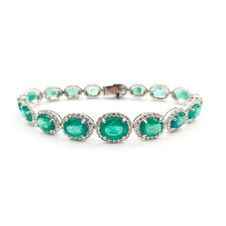 Bracelet Oval Link Halo 3.67ctw Round Diamonds 15.64ctw Emerald Plat 7-11mm 7" 18.4g 225110102