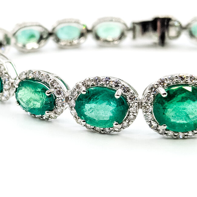 Bracelet Oval Link Halo 3.67ctw Round Diamonds 15.64ctw Emerald Plat 7-11mm 7" 18.4g 225110102
