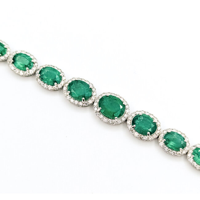 Bracelet Oval Link Halo 3.67ctw Round Diamonds 15.64ctw Emerald Plat 7-11mm 7" 18.4g 225110102