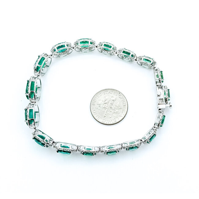 Bracelet Oval Link Halo 3.67ctw Round Diamonds 15.64ctw Emerald Plat 7-11mm 7" 18.4g 225110102