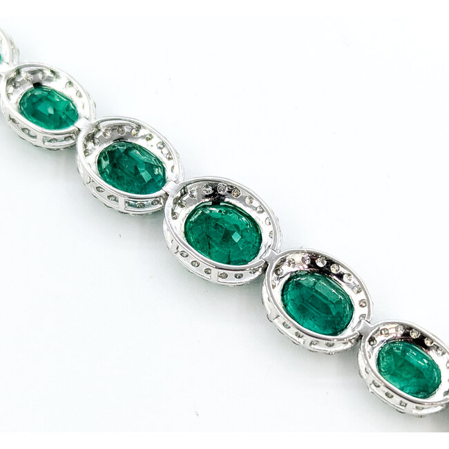 Bracelet Oval Link Halo 3.67ctw Round Diamonds 15.64ctw Emerald Plat 7-11mm 7" 18.4g 225110102