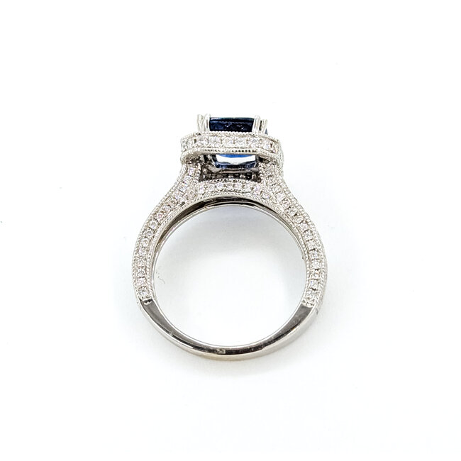 Ring Milgrain Halo 0.82ctw Round Diamonds 2.29ctw Royal Blue Sapphire 18kw 13x11mm Sz6.25 6.5g 225110119