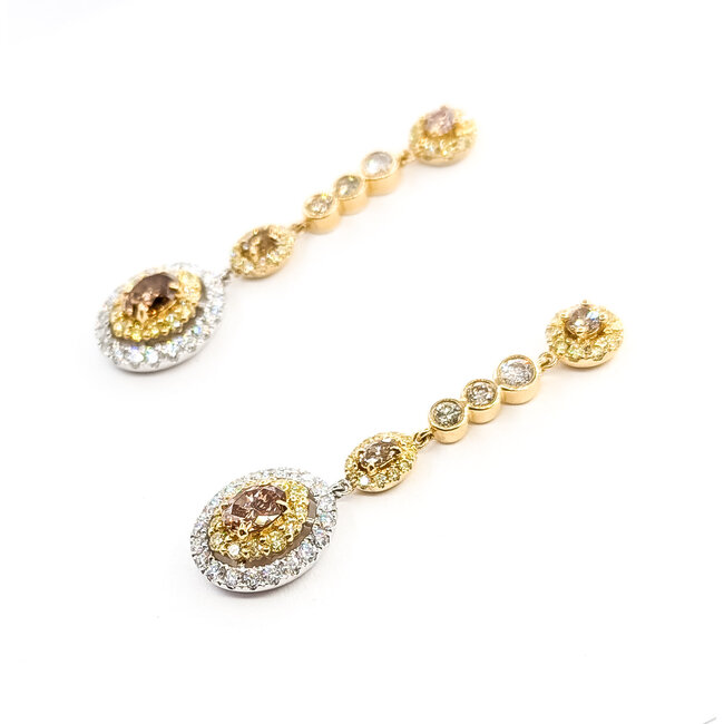 Earrings Dangle Halo 2.98ctw Round Diamonds 14ktt 1.5x.4" 7.2g 225110104