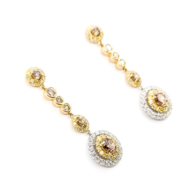 Earrings Dangle Halo 2.98ctw Round Diamonds 14ktt 1.5x.4" 7.2g 225110104