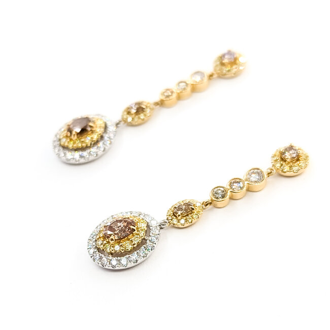 Earrings Dangle Halo 2.98ctw Round Diamonds 14ktt 1.5x.4" 7.2g 225110104