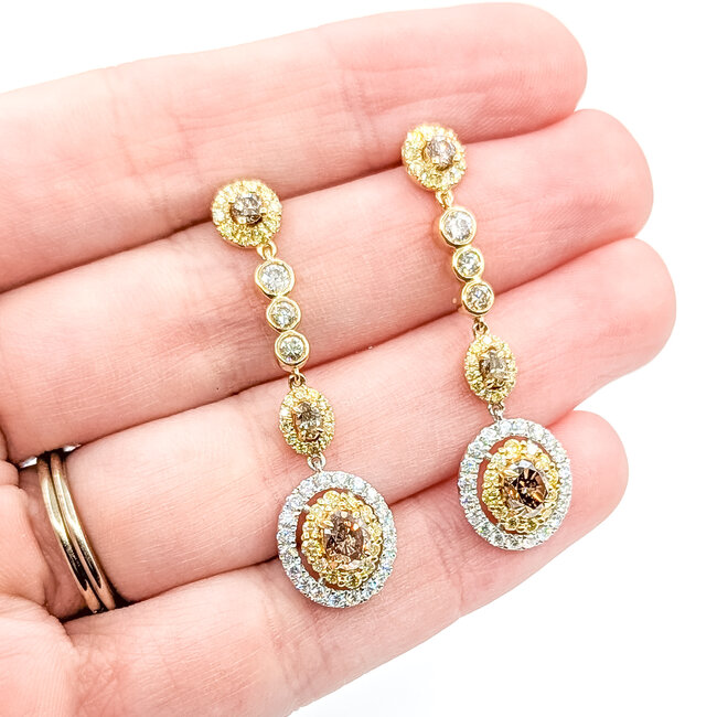 Earrings Dangle Halo 2.98ctw Round Diamonds 14ktt 1.5x.4" 7.2g 225110104