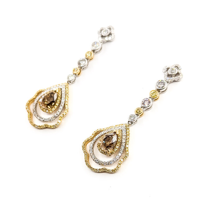 Earrings Dangle 3.64ctw Round Diamonds 14ktt 1.75x.55" 7.5g 225110105