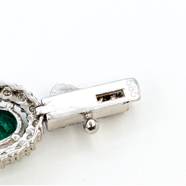 Bracelet Halo Station Tennis 3.28ctw Round Diamonds 6.76ctw Emerald 14kw 9mm 7.25" 11.4g 225110100