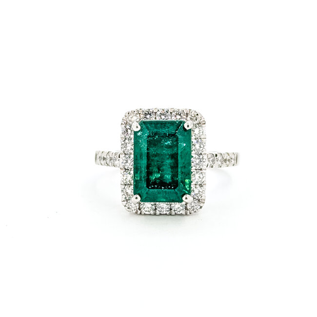 Ring Cocktail Halo 0.82ctw Round Diamonds 3.77ctw Emerald Plat 14x12mm Sz6.5 7.8g 225110121