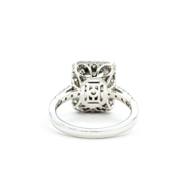 Ring Cocktail Halo 0.82ctw Round Diamonds 3.77ctw Emerald Plat 14x12mm Sz6.5 7.8g 225110121