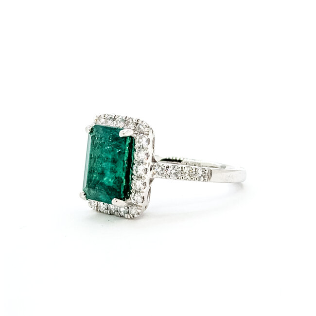 Ring Cocktail Halo 0.82ctw Round Diamonds 3.77ctw Emerald Plat 14x12mm Sz6.5 7.8g 225110121
