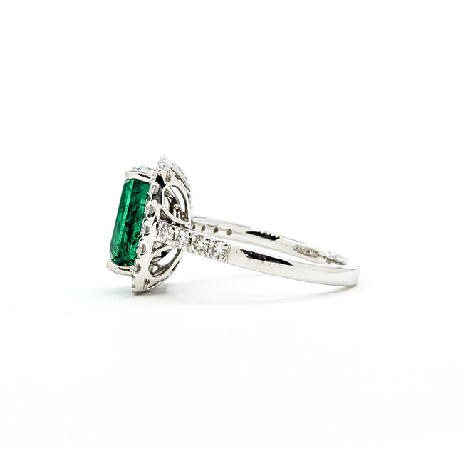 Ring Cocktail Halo 0.82ctw Round Diamonds 3.77ctw Emerald Plat 14x12mm Sz6.5 7.8g 225110121