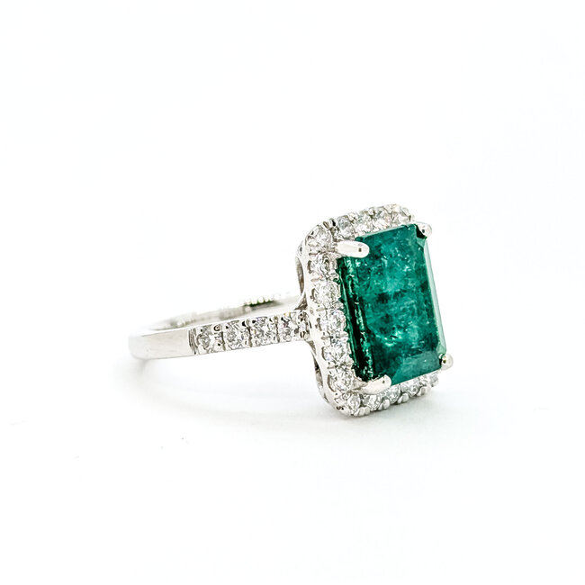 Ring Cocktail Halo 0.82ctw Round Diamonds 3.77ctw Emerald Plat 14x12mm Sz6.5 7.8g 225110121