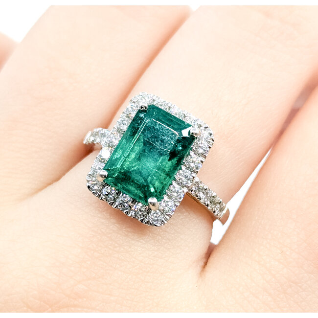 Ring Cocktail Halo 0.82ctw Round Diamonds 3.77ctw Emerald Plat 14x12mm Sz6.5 7.8g 225110121