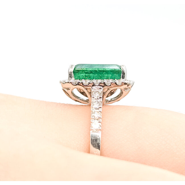 Ring Cocktail Halo 0.82ctw Round Diamonds 3.77ctw Emerald Plat 14x12mm Sz6.5 7.8g 225110121