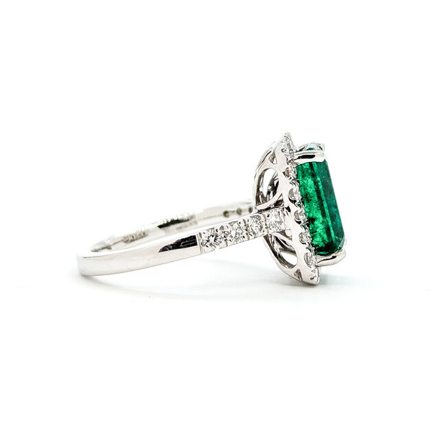 Ring Cocktail Halo 0.82ctw Round Diamonds 3.77ctw Emerald Plat 14x12mm Sz6.5 7.8g 225110121