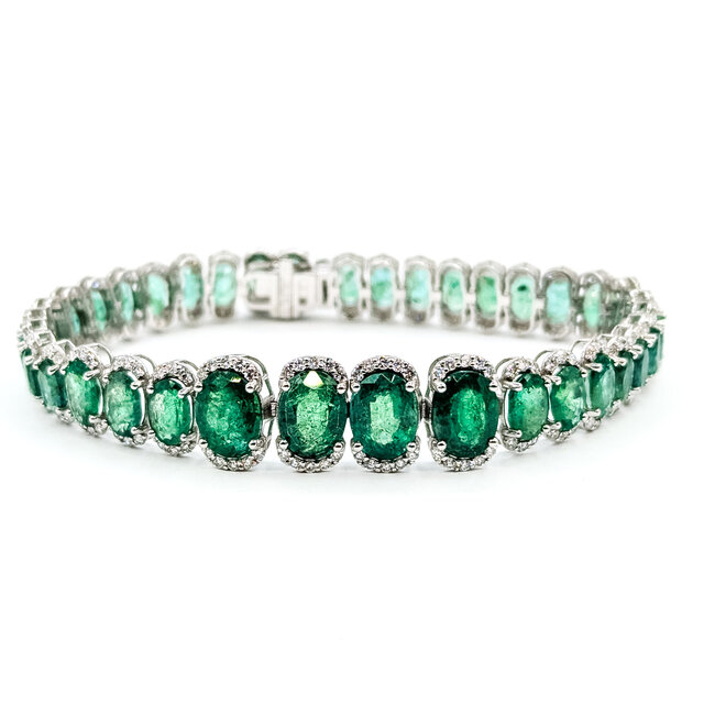 Bracelet Oval Link 2.50ctw Round Diamonds 22.94ctw Emerald Plat 9-12mm 7" 24.6g 225110103
