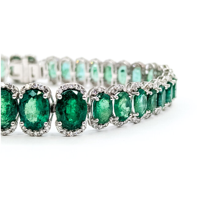 Bracelet Oval Link 2.50ctw Round Diamonds 22.94ctw Emerald Plat 9-12mm 7" 24.6g 225110103