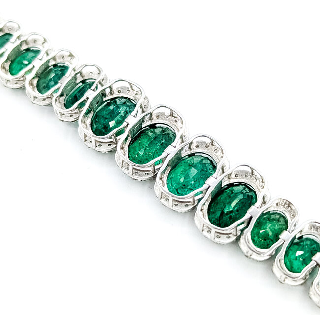Bracelet Oval Link 2.50ctw Round Diamonds 22.94ctw Emerald Plat 9-12mm 7" 24.6g 225110103