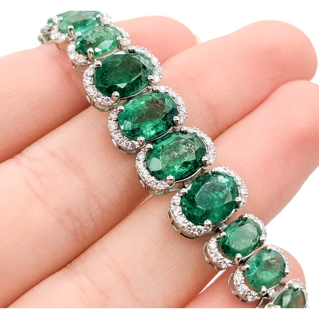 Bracelet Oval Link 2.50ctw Round Diamonds 22.94ctw Emerald Plat 9-12mm 7" 24.6g 225110103