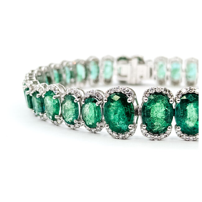 Bracelet Oval Link 2.50ctw Round Diamonds 22.94ctw Emerald Plat 9-12mm 7" 24.6g 225110103