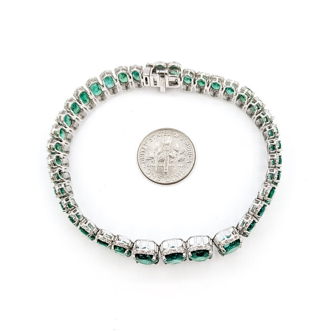 Bracelet Oval Link 2.50ctw Round Diamonds 22.94ctw Emerald Plat 9-12mm 7" 24.6g 225110103