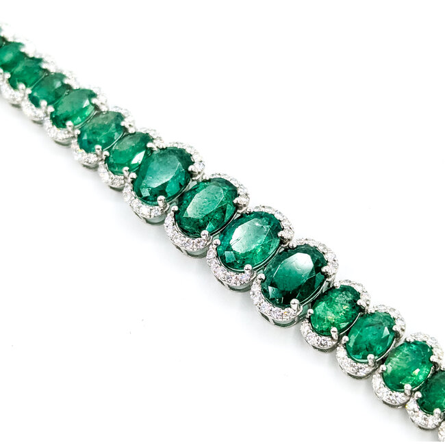 Bracelet Oval Link 2.50ctw Round Diamonds 22.94ctw Emerald Plat 9-12mm 7" 24.6g 225110103