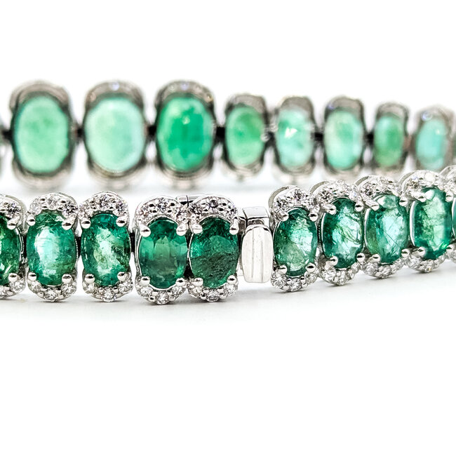 Bracelet Oval Link 2.50ctw Round Diamonds 22.94ctw Emerald Plat 9-12mm 7" 24.6g 225110103