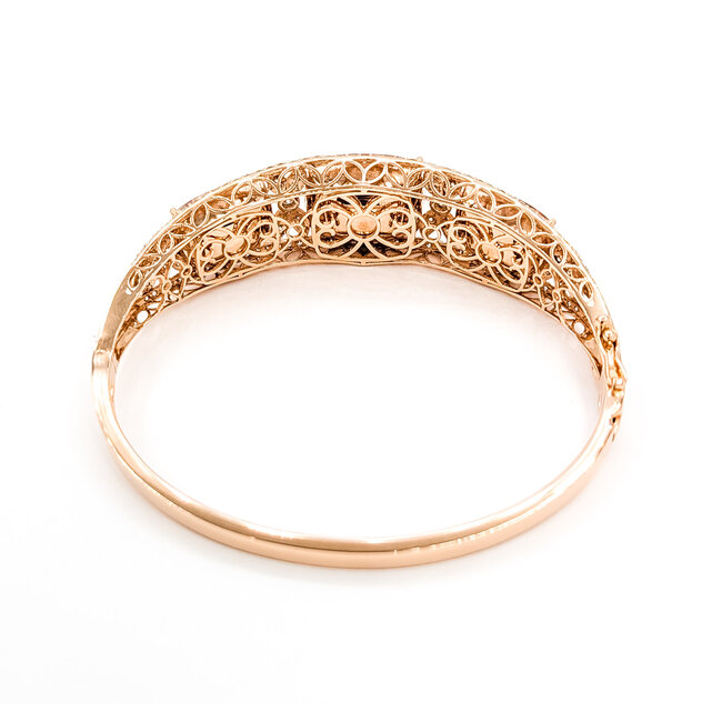 Bracelet Bangle Hinge 1.98ctw Round Diamonds 26.69ctw Peachy Pink Morganite 14kr 17mm 7.25" 25.9g 225110097