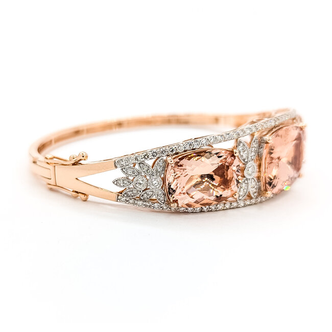 Bracelet Bangle Hinge 1.98ctw Round Diamonds 26.69ctw Peachy Pink Morganite 14kr 17mm 7.25" 25.9g 225110097