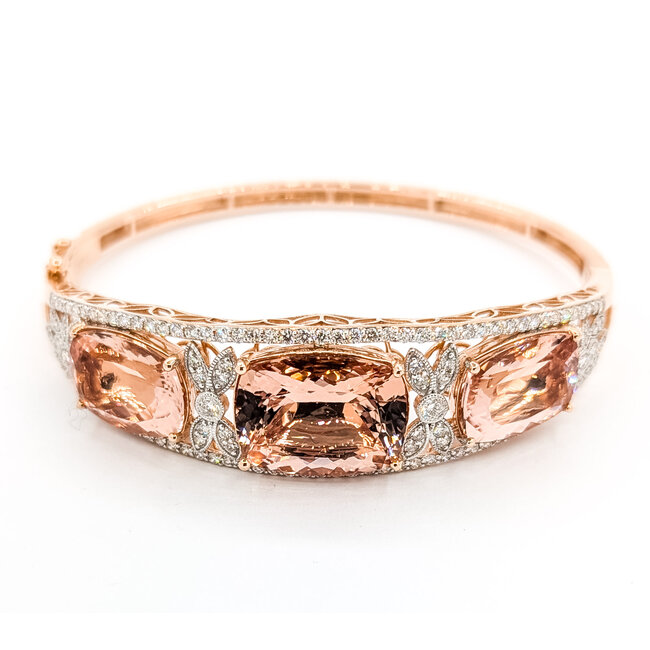 Bracelet Bangle Hinge 1.98ctw Round Diamonds 26.69ctw Peachy Pink Morganite 14kr 17mm 7.25" 25.9g 225110097