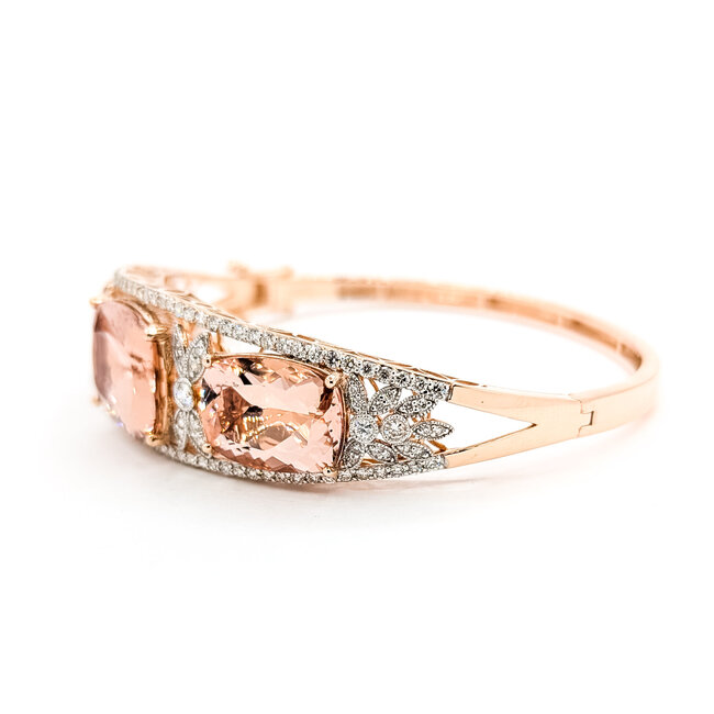 Bracelet Bangle Hinge 1.98ctw Round Diamonds 26.69ctw Peachy Pink Morganite 14kr 17mm 7.25" 25.9g 225110097