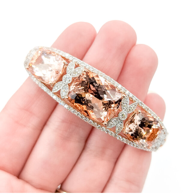 Bracelet Bangle Hinge 1.98ctw Round Diamonds 26.69ctw Peachy Pink Morganite 14kr 17mm 7.25" 25.9g 225110097