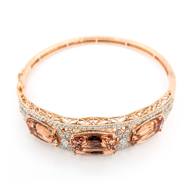 Bracelet Bangle Hinge 1.98ctw Round Diamonds 26.69ctw Peachy Pink Morganite 14kr 17mm 7.25" 25.9g 225110097