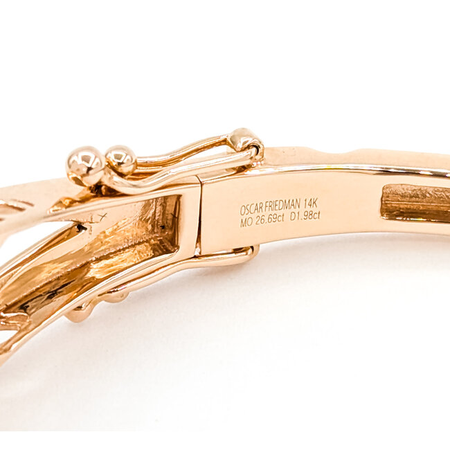 Bracelet Bangle Hinge 1.98ctw Round Diamonds 26.69ctw Peachy Pink Morganite 14kr 17mm 7.25" 25.9g 225110097