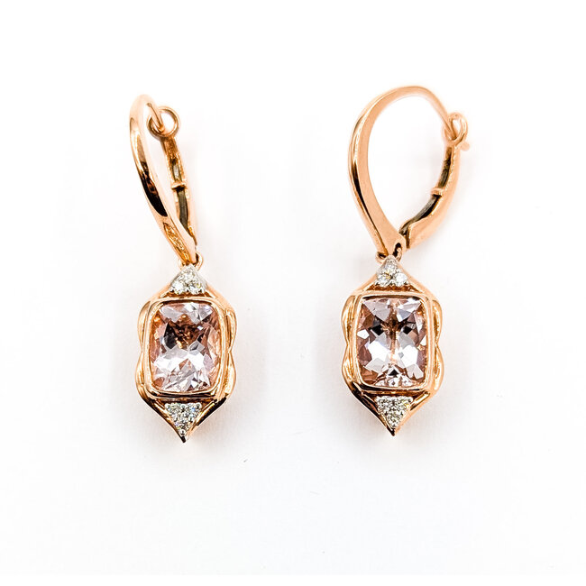 Earrings Lever Back Drop 0.13ctw Diamonds 3.86ctw Morganite 14kr 1.3x.4" 6.6g 225110109