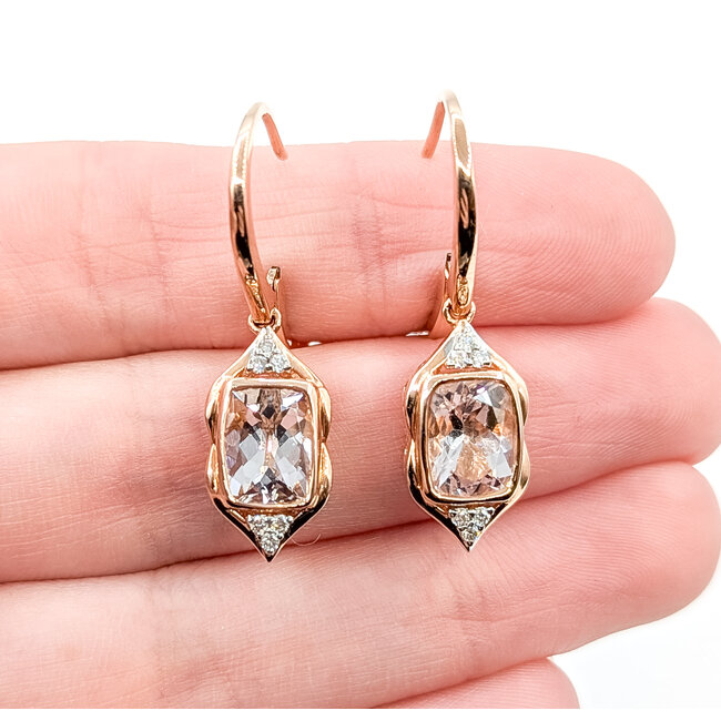 Earrings Lever Back Drop 0.13ctw Diamonds 3.86ctw Morganite 14kr 1.3x.4" 6.6g 225110109