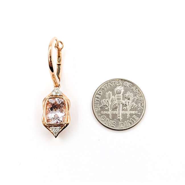 Earrings Lever Back Drop 0.13ctw Diamonds 3.86ctw Morganite 14kr 1.3x.4" 6.6g 225110109