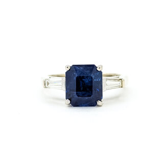 Ring 3-Stone Engagement .30ctw Baguette Diamonds 2.98ctw Royal Blue Sapphire GIA 14kw 2.2mm Sz5 3.5g 225110124