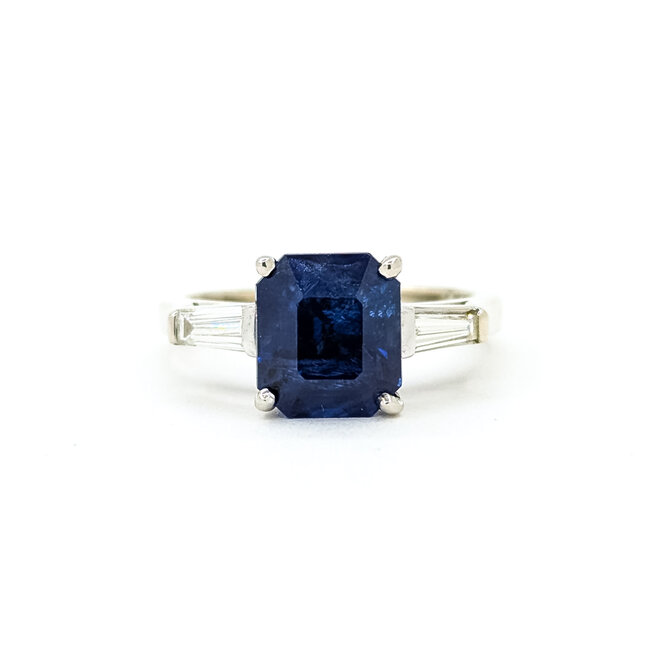 Ring 3-Stone Engagement .30ctw Baguette Diamonds 2.98ctw Royal Blue Sapphire GIA 14kw 2.2mm Sz5 3.5g 225110124
