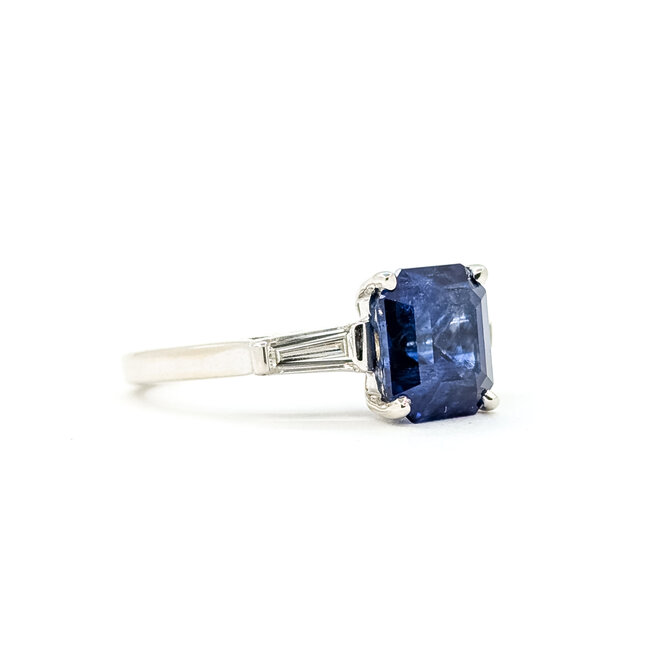 Ring 3-Stone Engagement .30ctw Baguette Diamonds 2.98ctw Royal Blue Sapphire GIA 14kw 2.2mm Sz5 3.5g 225110124