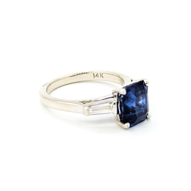 Ring 3-Stone Engagement .30ctw Baguette Diamonds 2.98ctw Royal Blue Sapphire GIA 14kw 2.2mm Sz5 3.5g 225110124