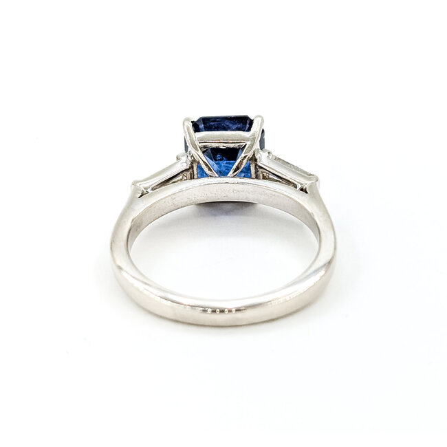 Ring 3-Stone Engagement .30ctw Baguette Diamonds 2.98ctw Royal Blue Sapphire GIA 14kw 2.2mm Sz5 3.5g 225110124