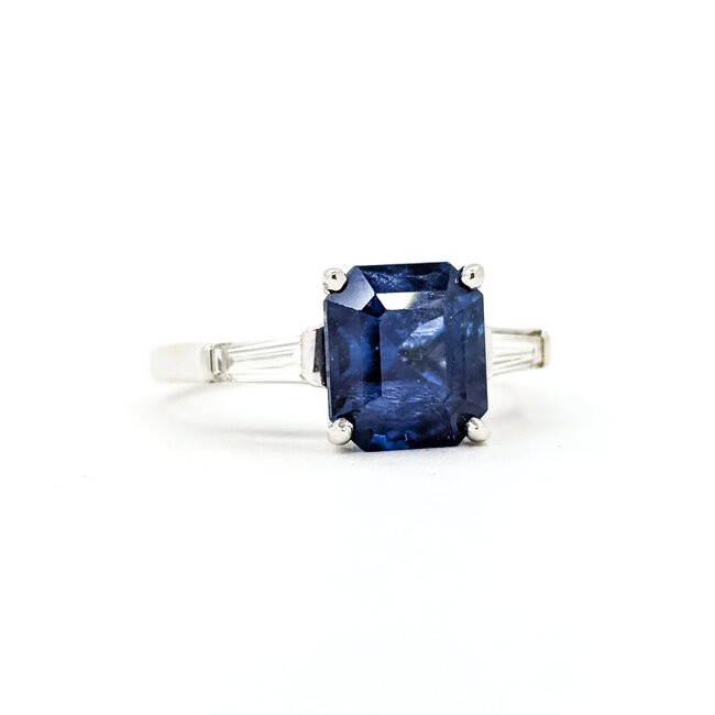 Ring 3-Stone Engagement .30ctw Baguette Diamonds 2.98ctw Royal Blue Sapphire GIA 14kw 2.2mm Sz5 3.5g 225110124