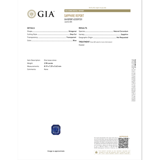 Ring 3-Stone Engagement .30ctw Baguette Diamonds 2.98ctw Royal Blue Sapphire GIA 14kw 2.2mm Sz5 3.5g 225110124