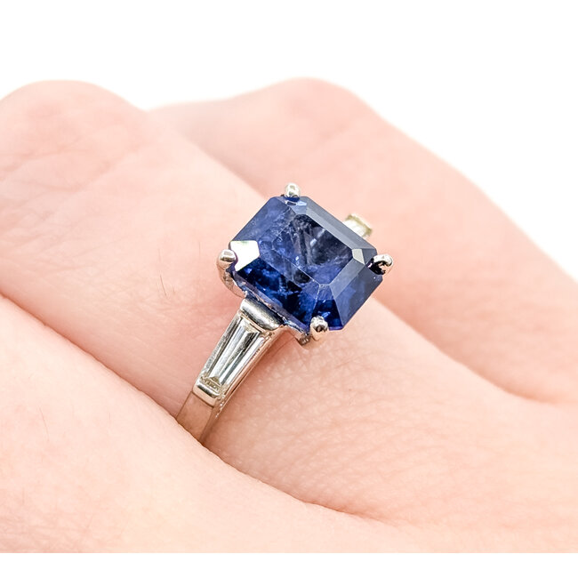 Ring 3-Stone Engagement .30ctw Baguette Diamonds 2.98ctw Royal Blue Sapphire GIA 14kw 2.2mm Sz5 3.5g 225110124