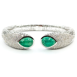 Bracelet Bangle Hinge 2.93ctw Round Diamonds 7.38ctw Emerald 14kw 14mm 7.25" 25.7g 225110098