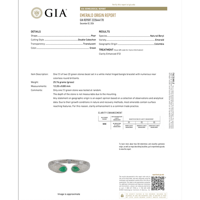 Bracelet Bangle Hinge 2.93ctw Round Diamonds 7.38ctw Colombian Emerald 14kw 14mm 7.25" 25.7g 225110098