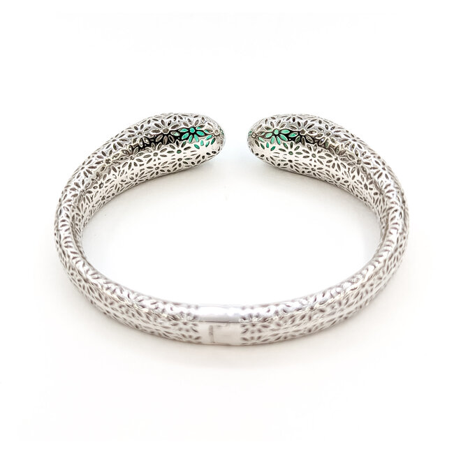 Bracelet Bangle Hinge 2.93ctw Round Diamonds 7.38ctw Colombian Emerald 14kw 14mm 7.25" 25.7g 225110098